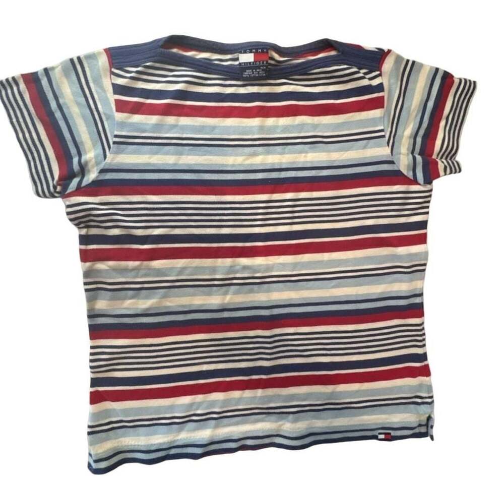 Vintage Tommy Hilfiger Striped Short Sleeve T-Shirt Multi-Color Medium